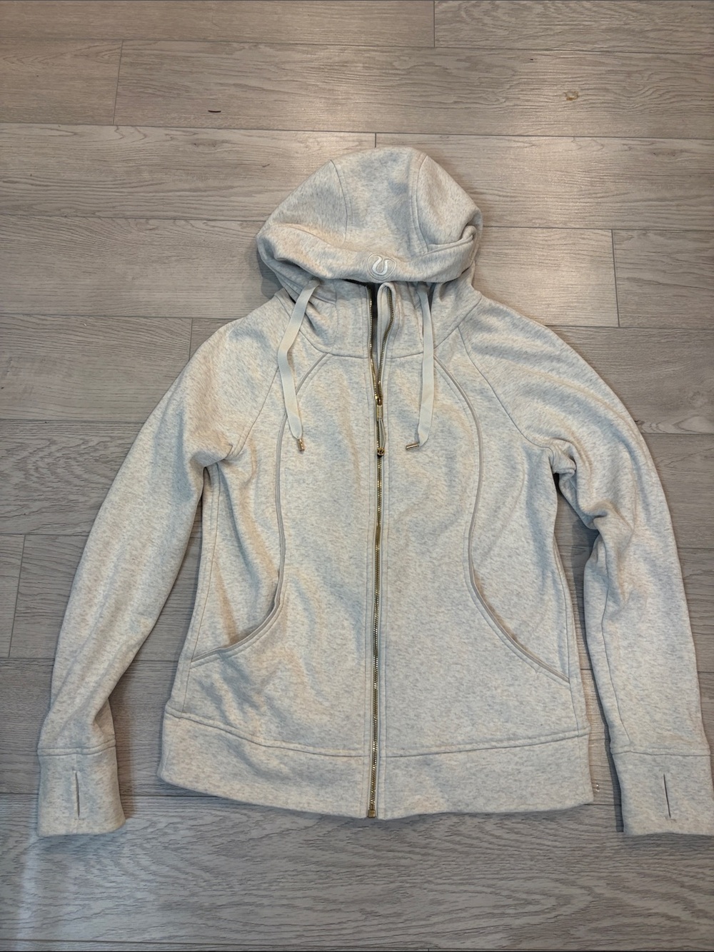 lululemon athletica Light Gray Full-Zip Hooded Jacket gold accents